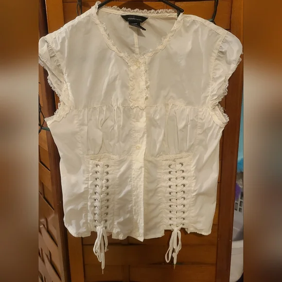 Moda International Victoria's Secret Corset Lace Up Peasant Blouse ISO XS - Picture 2 of 9